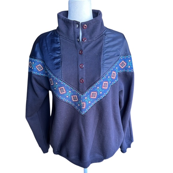 Vintage Navy Pullover with Quilted Detail Medium - Picture 1 of 4